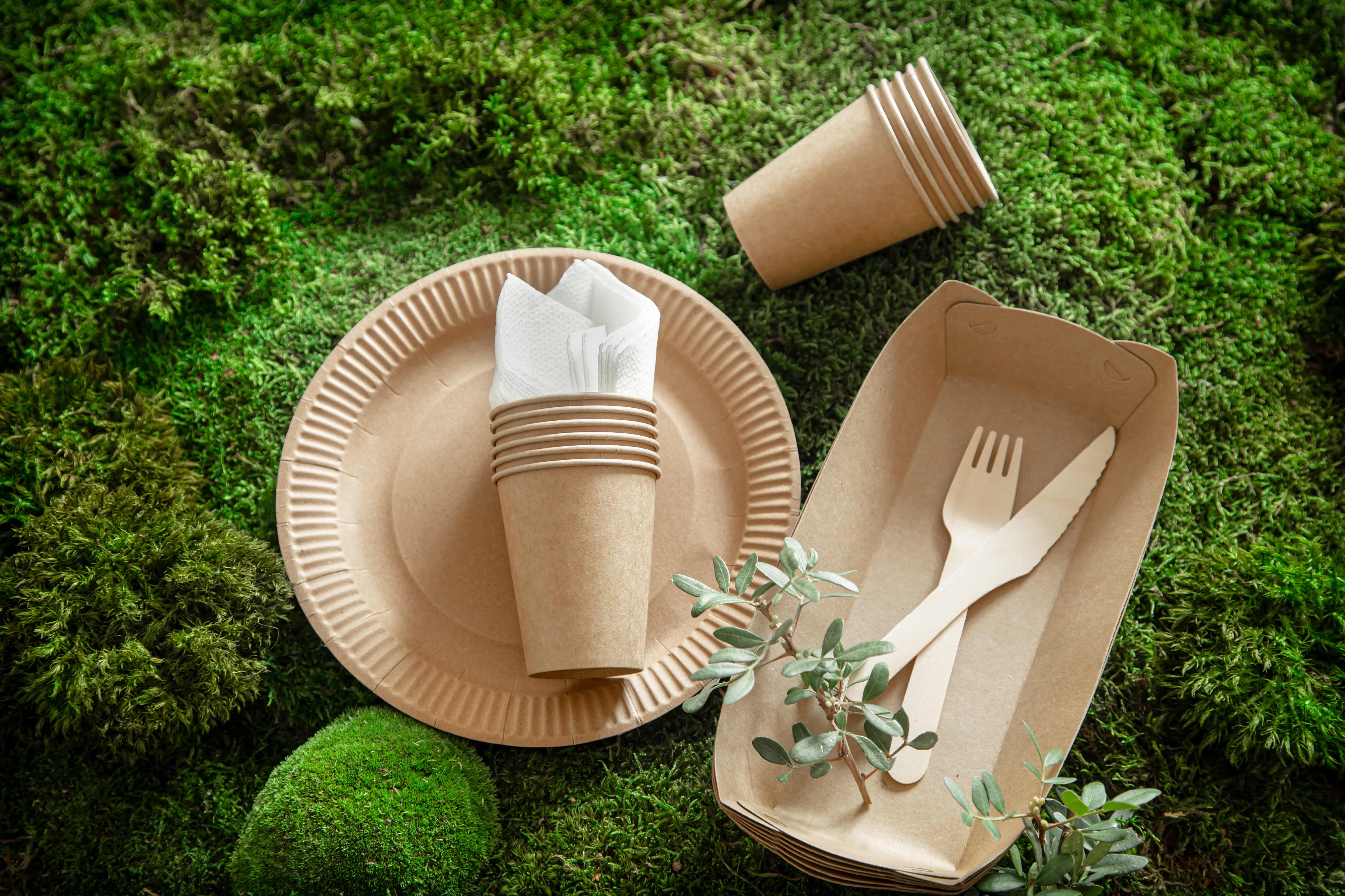 servicio de alimentacion empresarial sostenible con materiales biodegradables
